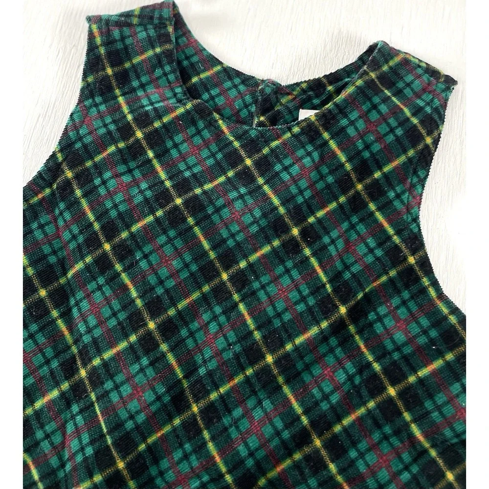 Girls Vintage Christmas Plaid Corduroy Jumper Dress | Gymboree Rainbow Tag M 3/4